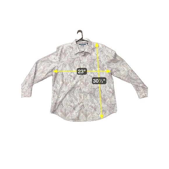 Perry Ellis Dotted Paisley Button Front Long Sleeve Shirt Blue Red Sz XXL Office - Picture 8 of 10